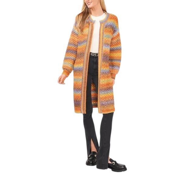 Vince Camuto Space-dyed Long Open Front Knit Cardigan Sweater Women XS Boho Cozy - Picture 1 of 11